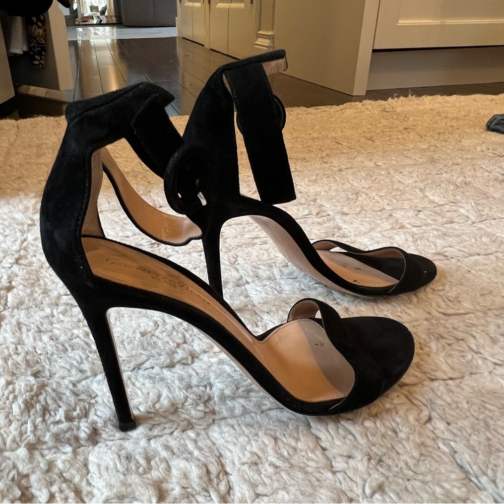 Gianvito Rossi Portofino 105 sandal, black suede, 37.5, $185